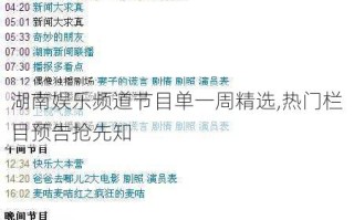 湖南娱乐频道节目单一周精选,热门栏目预告抢先知